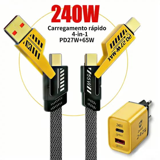 Cabo de Dados 4 em 1 240W 280W 1metro compatível com Para iP USB Android Type C Super Carregamento Rápido