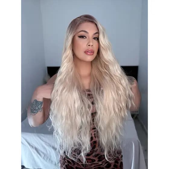 Peruca wig lace front Marina Ondulada 13x4 repartição livre 80/85cm 30% humano + 70%fibra ultra proteína