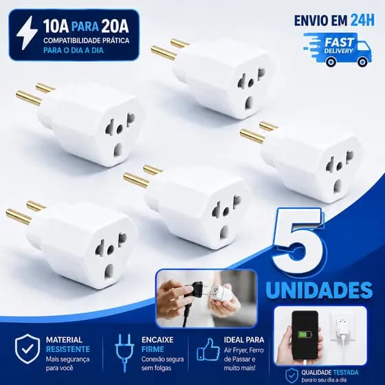 Adaptador de Tomada c/ 5 Benjamin Pino Maciço Alta Durabilidade