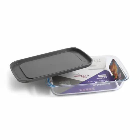 Forma de vidro assadeira retangular com tampa 1L