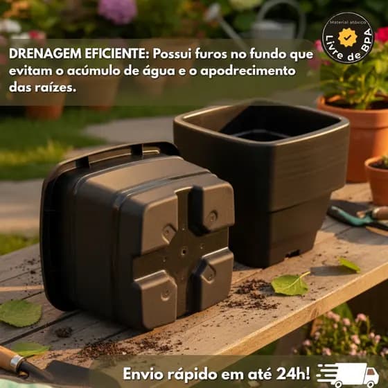 Kit 9 Vasos Quadrados Propileno M 5.5 L Horta Planta Casa Jardim Mudas