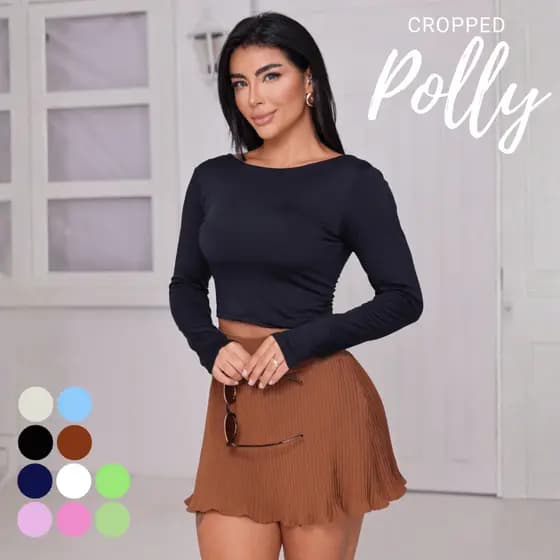 Cropped Polly Manga Longa Costas Abertas Suplex Premium Tamanho Único