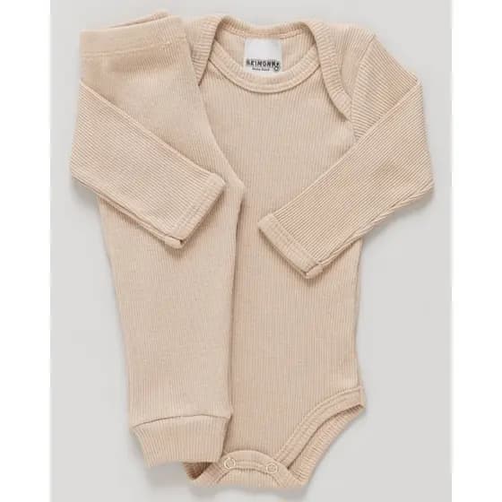 Conj Body e Calça Bebê Antialérgico Pagão Canelado Longo Nude 100% Algodão