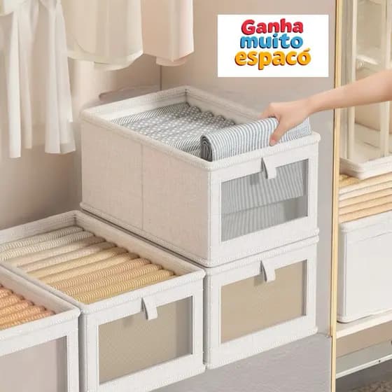 Caixa Organizadora Dobrável com Visor para Guarda-Roupa Roupas Jeans Camisetas Meias 40x27x17cm