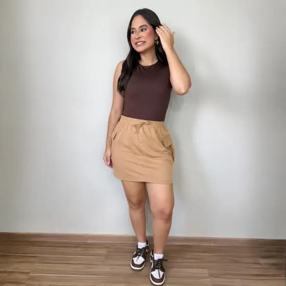 Saia Cargo Feminina Moletinho Com Bolsos Laterais Confortável Casual Tam M G GG Diversas Cores