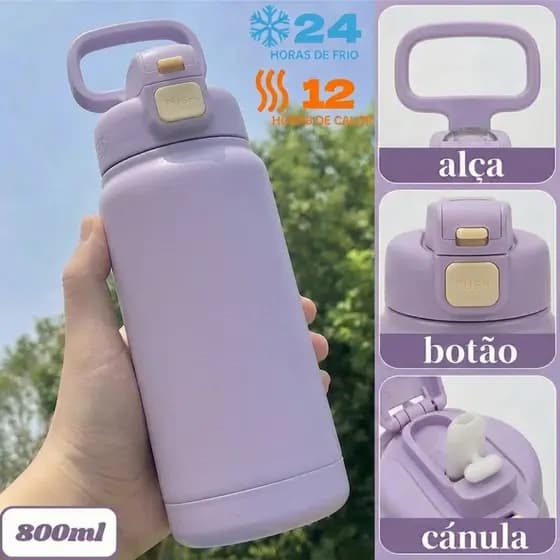 Garrafa Térmica 800ml inox Quente e Frio Alça Com palhinha Alça Copo térmico premium-XR-73