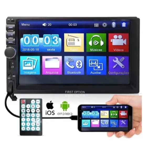 Central Multimídia MP5 Automotiva 2 Din Bluetooth USB/AUX/TF 7 Polegadas Com Mirrorlink HD Touch Screen