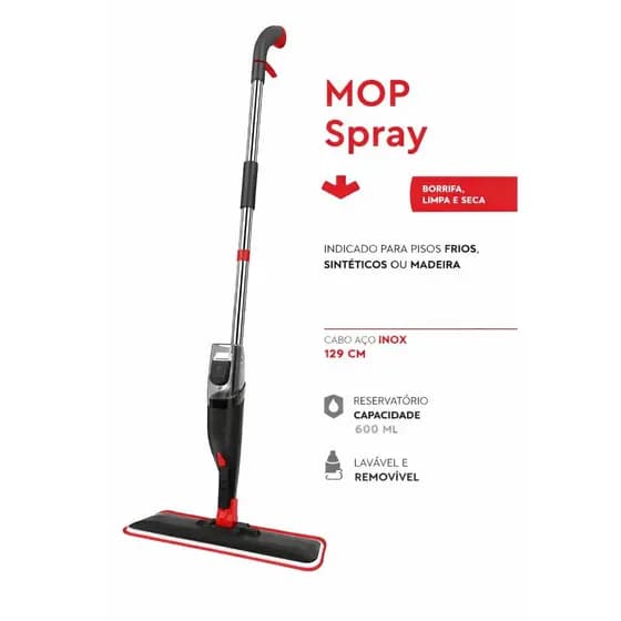 Mop Spray com Reservatório Inteligente e Microfibra Lavável