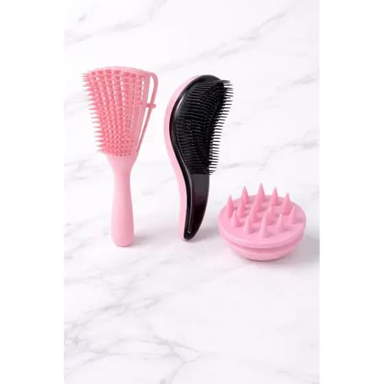Kit Escova Polvo + Escova Mágica Desembaraçadora + Massageador Capilar Silicone Anti Frizz