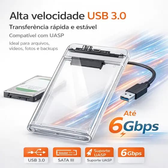 Caixa de disco rígido externo 2.5 polegadas USB 3.0 SATA III Caixa de disco rígido SSD transparente UASP de alta velocid