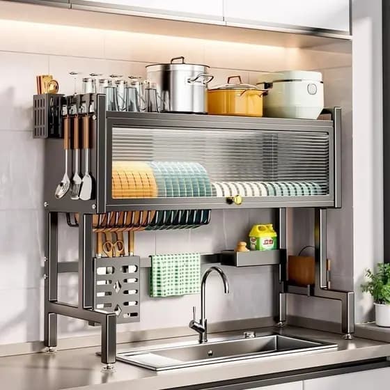 Envio SP Escorredor De Louças Organizador De Pia De Cozinha Bancada Para Cozinha Prateleira Porta L65/85/cm