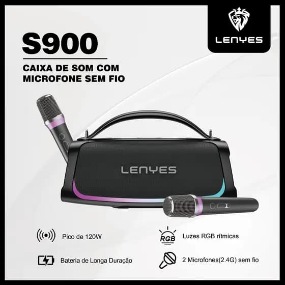 Caixa de Som Bluetooth 120W V5.3 com 2 Microfones KTV Portátil LENYES