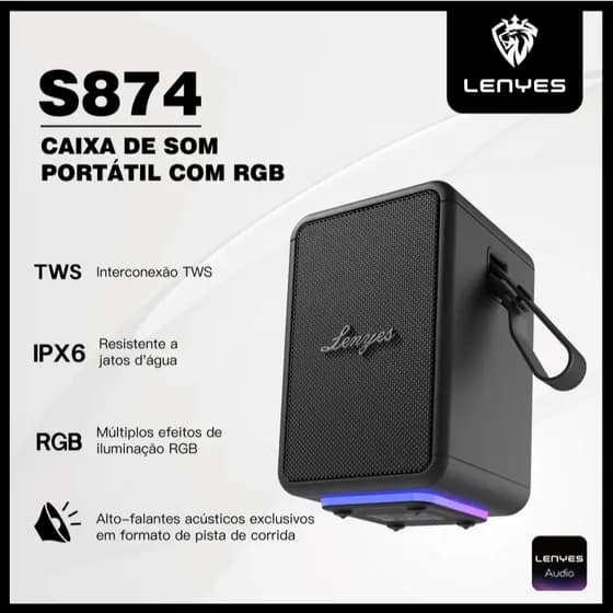 Caixa de Som Bluetooth V5.3 | TWS/RGB/Compatível com App/Mini Alto-falante,Preto/Branco LENYES