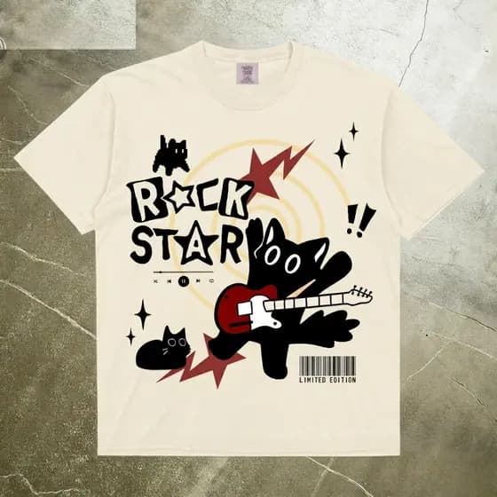 Camiseta Gatinho Rock Rockeiro Fofa Algodão Regular e Oversized Plus Size Confortavel Premium