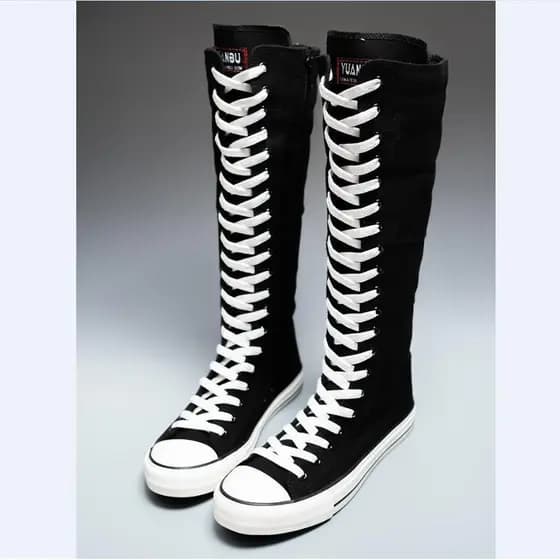 Tênis femininos casuais de cano alto em lona com zíper e cadarços, botas vulcanizadas confortáveis de cano baixo GHBX