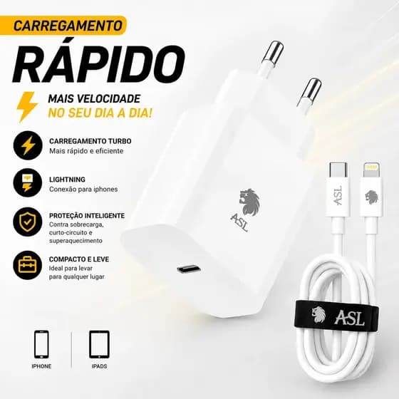 Kit Carregador Turbo 25W ASL com Cabo Tipo-C Lightning Para iPhone 8 X 11 12 13 14 Pro
