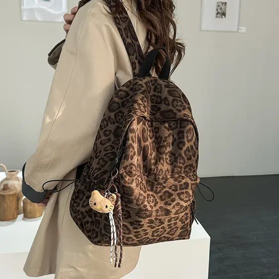 Leopardo impressão mochila feminina novo estilo Street Wear moda mochila de viagem estudante universitário mochila grand