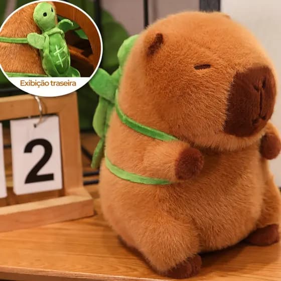 Pelúcia Fofa De Capivara Com Mochila De Tartaruga , Brinquedo De Macio Para Presente Infantil