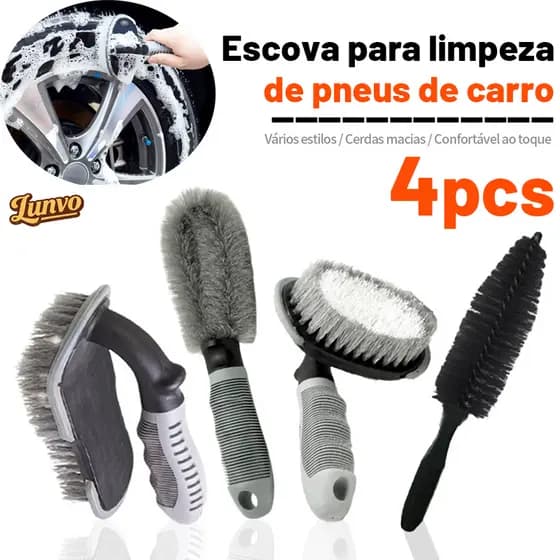 Conjunto de 4 escovas universais para limpeza de pneus de carro, ferramentas para limpeza de rodas e aros