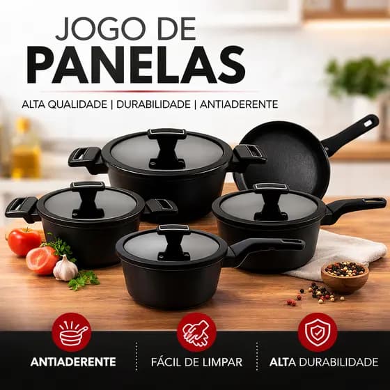 Jogo de Panelas 5 Peças Hauskraft Manhattan Antiaderente Indução e Gás Premium