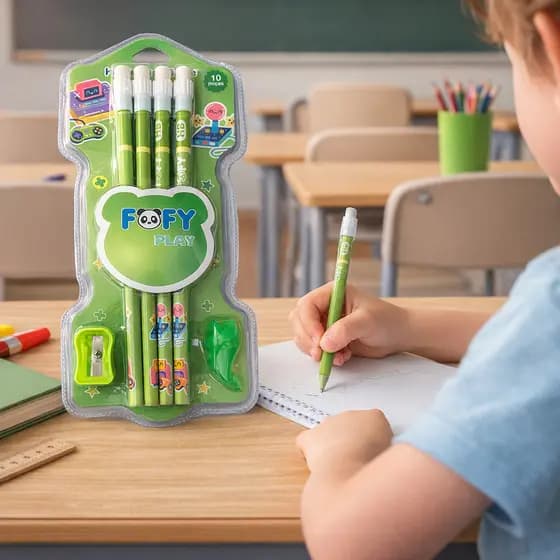 Kit Escolar Infantil 10 Peças Futebol Ursinho Cute ou Play Lápis Apontador Borracha Material Escolar