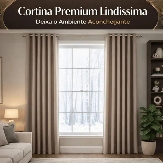Cortina Premium Para Sala E Quarto Com Ilhós 4,00x2,80 Tecido Luxo Macio Caimento Lindo Decorativa