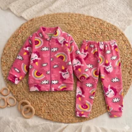 Conjunto Soft Infantil Feminina – Casaco com Zíper e Calça | Tamanhos P ao 3 Anos