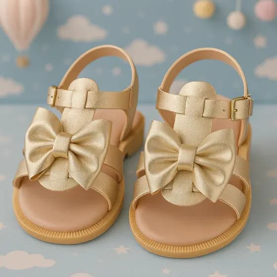 Sandalia Infantil Dourada Menina Daminha Festa Mocinha Leve Batizado Escola