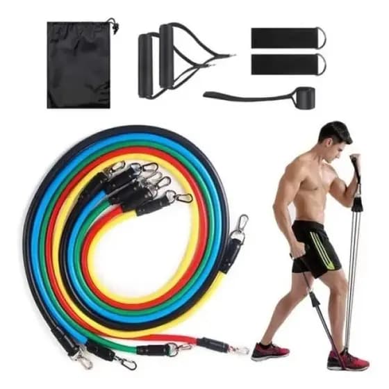Kit Elastico Extensor 11 Peças para Treino Funcional Academia