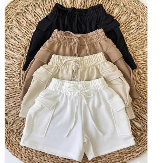 Short Cargo Feminino Moletom Moletinho Premium luxo Soltinho Confortável Algodão Casual Verão 2026