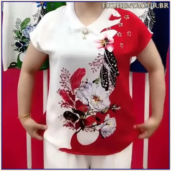 Blusa Ajustável com Gola para Mulheres, Camiseta Estampada de Manga Curta, Pequena, Jovem e Estilosa, Top Solto L8R0