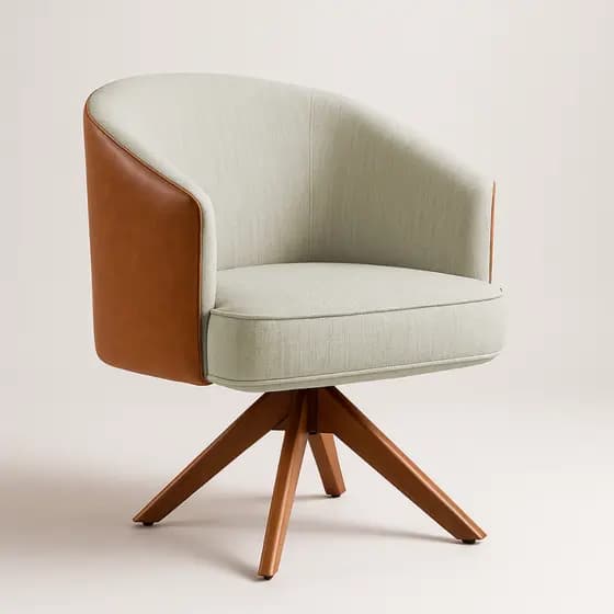 Poltrona Giratória Premium Decorativa Escritório Recepção Luxo - Courino com Linho