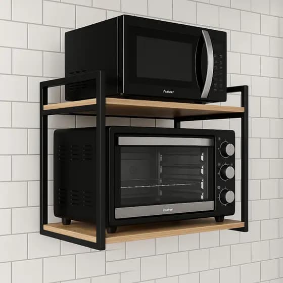 Suporte Nicho para Microondas Forno Prateleira Reforçada 70cm x 40cm Metal e Madeira com Acabamento