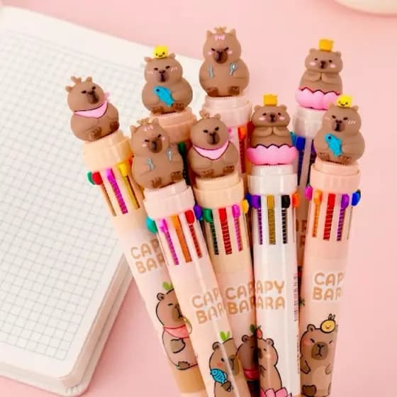1/2/4/6 Caneta Capivara 10 Cores Multicolorida Papelaria Fofa Criativa Escritório Escolar Estudante