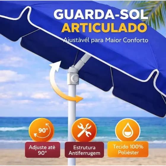Guarda Sol Gigante Articulado 2,40m Praia Piscina Pesca Proteção UV Verão Respirável Eventos