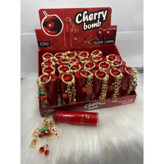 Gloss Labial Cherry Bomb com Chaveiro de Cereja – Brilho Espelhado e Tendência. ( UNIDADE )