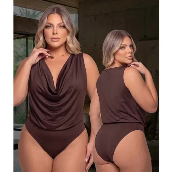 Body Plus Size Versátil Decote Elegante Modelador Bory Alça Grossa Forrado Zero Transparência Gola Boba Degagê G1 G2