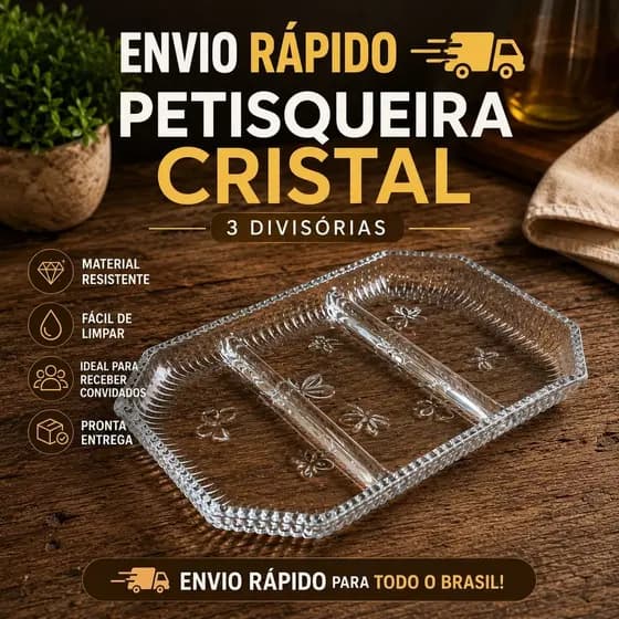 Petisqueira 3 Divisórias Cristal Pequenos Voadores 21cm Resistente Retangular Bandeja Mesa Posta Envio Rápido
