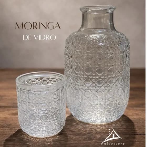 Moringa de vidro 500ml com copo 150ml para água ideal para colocar no quarto