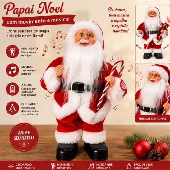 Papai Noel Musical Movimento 30cm Premium Decoração Natalina Lindo Envio Rápido
