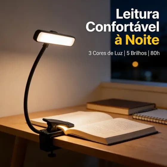 Luz De Leitura Para Livro Kindle Cabeceira Com Clipe Recarregável 24 LEDs