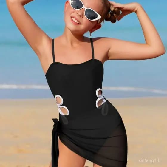 2025 novo estilo de maiô de uma peça para meninas, maiô de praia com recortes, novo estilo de moda estrangeira Tra QD95