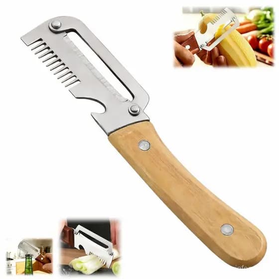 Descascador de Legumes Multifuncional para Cozinha, Novo Descascador de Aço Inoxidável 2026 com Cabo de Madeira e Design