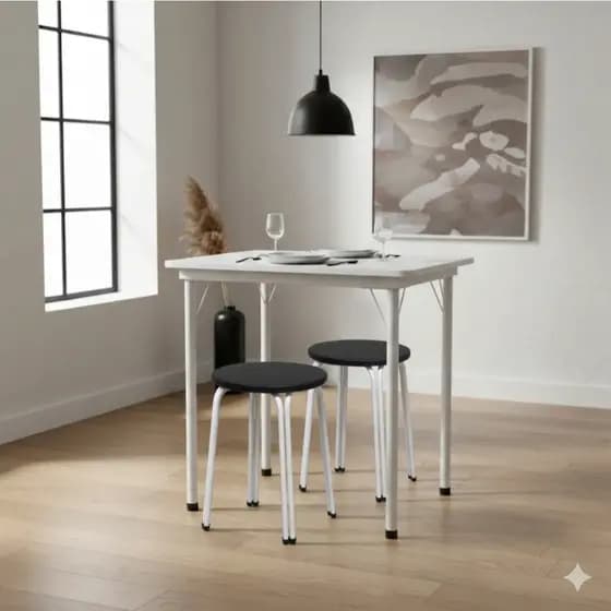 Conjunto Mesa Dobrável Cozinha Sala Jantar + 2 Banquinhos