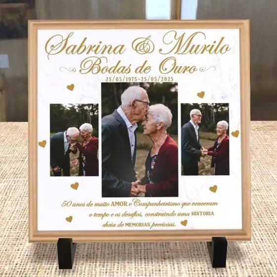 Azulejo Quadro Presente Bodas de ouro com foto 50 Anos Casados