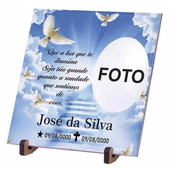 PLACA PARA TÚMULO TEMA CÉU, NUVENS-- LAPIDE EM AZULEJO COM FOTO E FRASES DA SUA ESCOLHA. 20x20cm 15x15cm