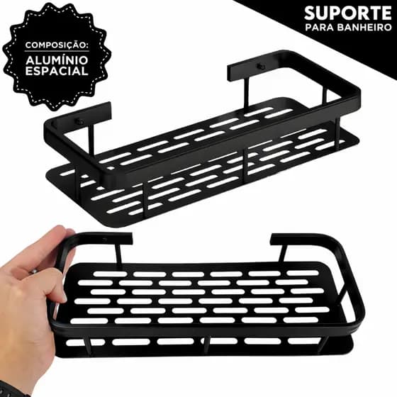 Suporte Banheiro Sem Furar Porta Shampoo Sabonete Prateleira Box Preto Antiferrugem