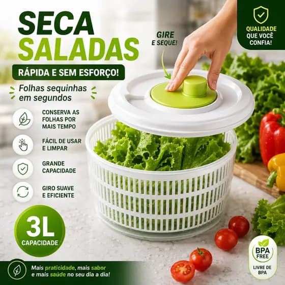 Centrífuga de Salada 3L Manual Seca Folhas Verduras Hortaliças Escorredor Giro Rápido