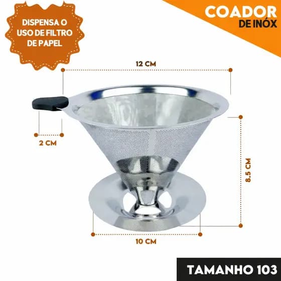 Filtro de Café Inox Reutilizável 103 Sem Papel, Coador Permanente em Aço Fácil de Lavar e Econômico