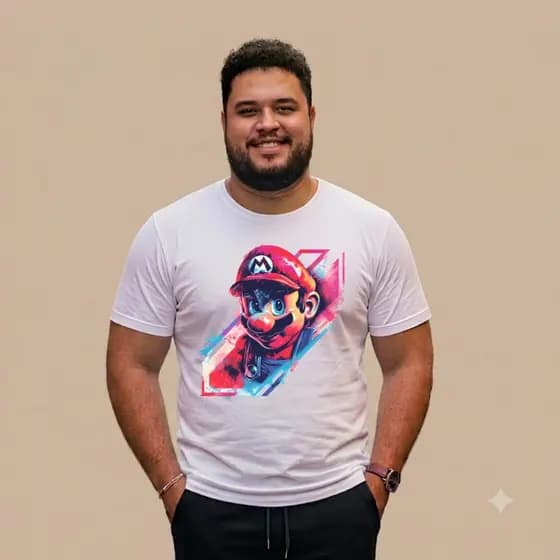 Camiseta Masculina Algodão Super Mario Boss Plus Size